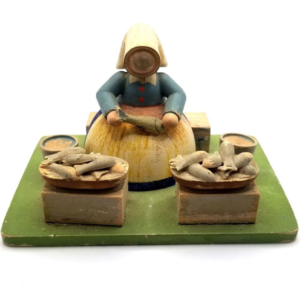 Vintage Wooden Fish Market Figure Doll House Diorama Wooden Wood Fishing Pier